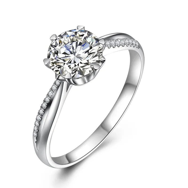 1 Carat D Color Moissanite Sterling Silver Ring