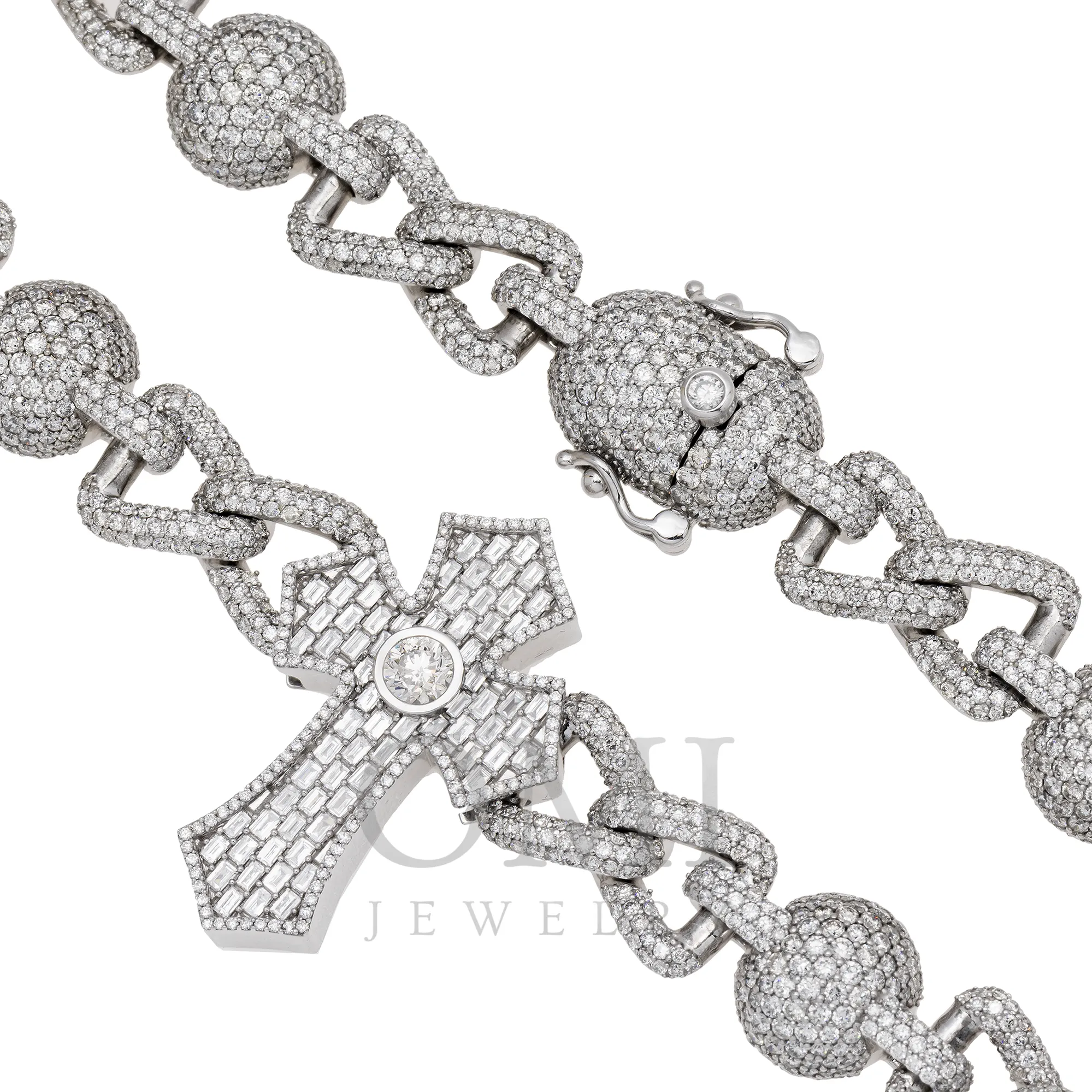 10K GOLD 24MM DIAMOND CROSS INFINITY LINK CHAIN 34.65 CT