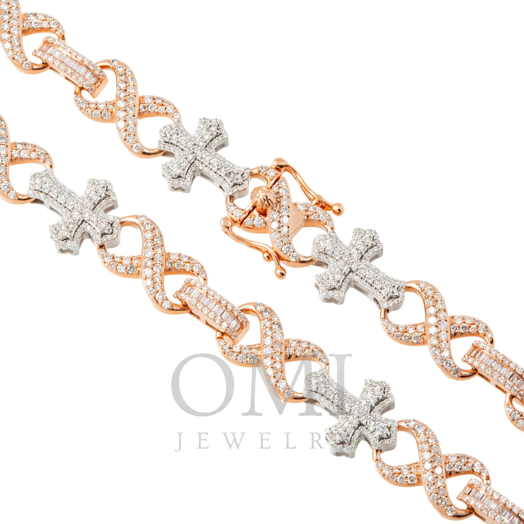 10K GOLD TWO TONE DIAMOND CROSS INFINITY LINK CHAIN 11.71 CT