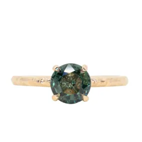 1.16ct Round Earthy Madagascar Sapphire Evergreen Carved Solitaire in 14k Yellow Gold