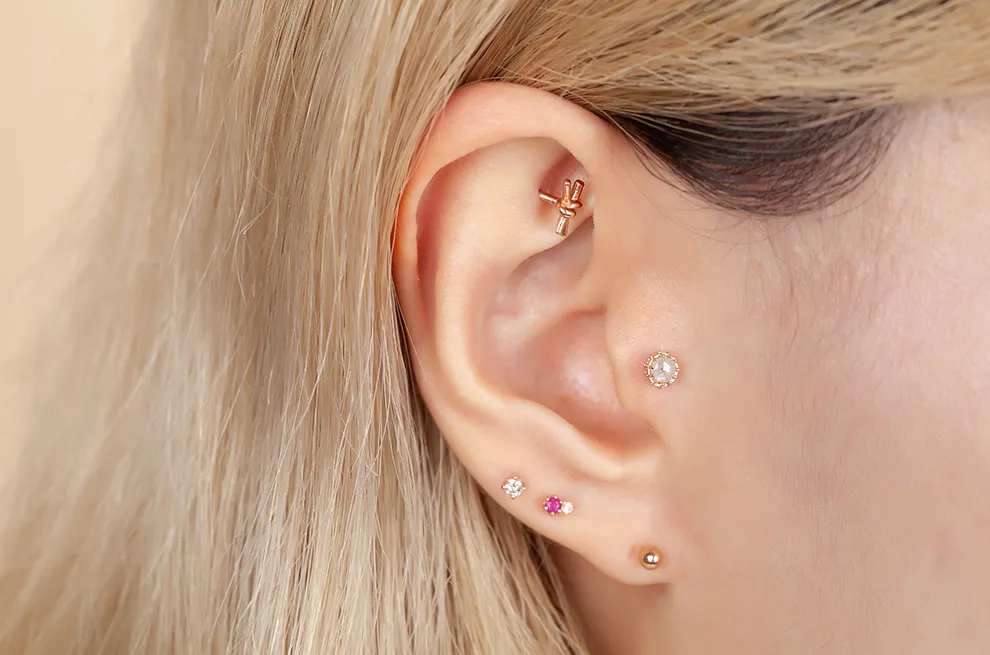 14k 18k Gold 3mm Rough Brown Diamond Helix Tragus Cartilage Ball Back Barbell Piercing Earring