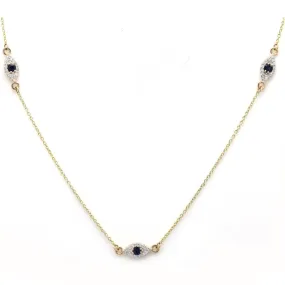 14K Blue Sapphire Evil Eye Necklace