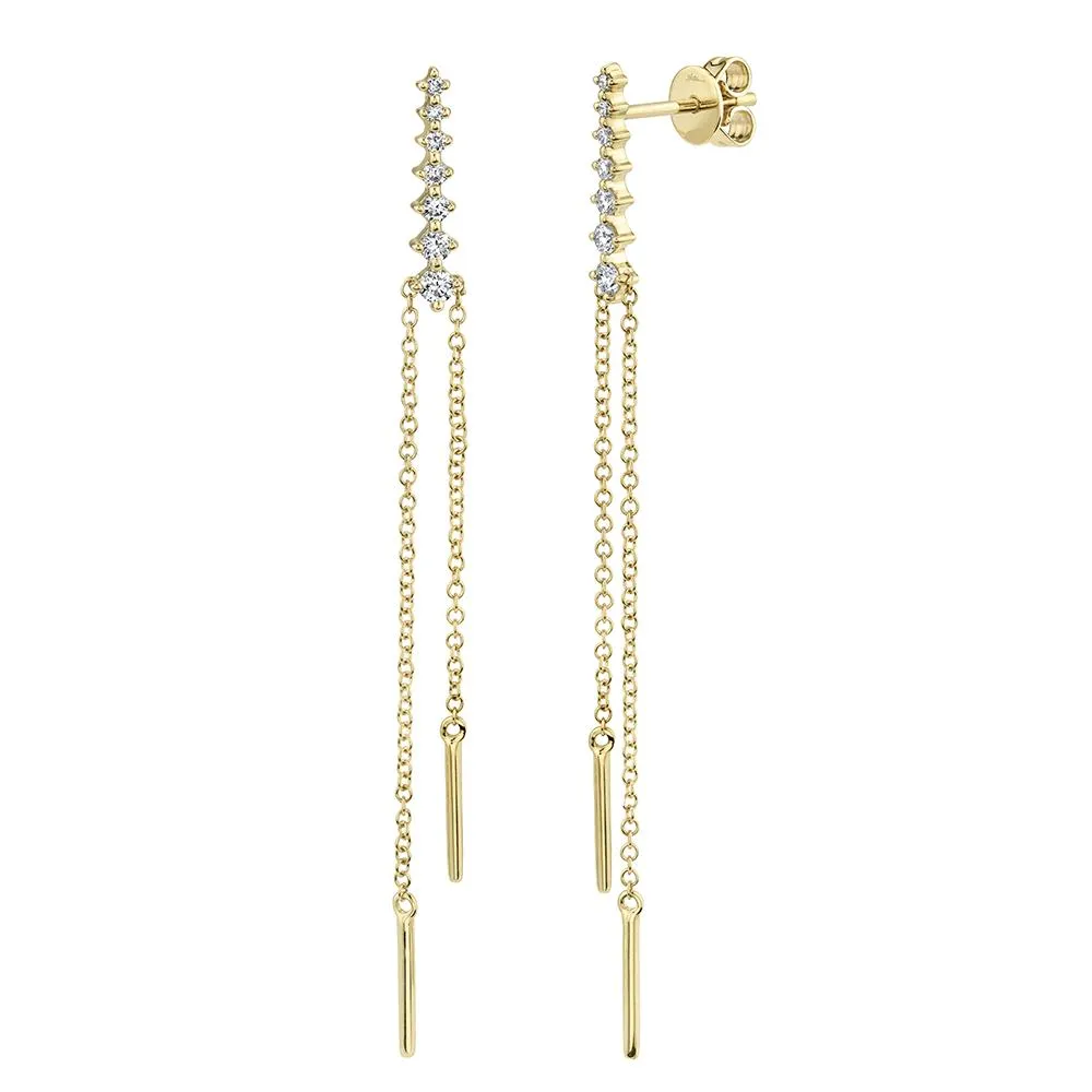 14K Gold Diamond Chain Drop Earrings