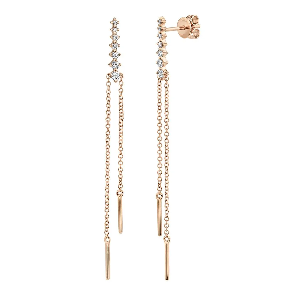 14K Gold Diamond Chain Drop Earrings