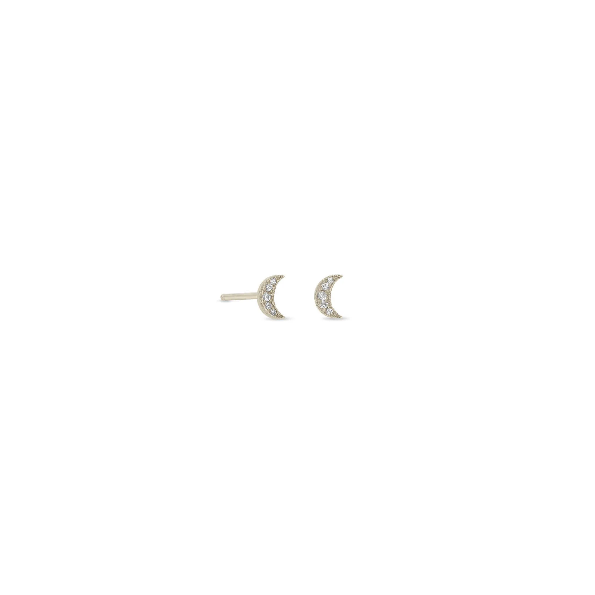 14k Itty Bitty Pavé Diamond Crescent Moon Stud