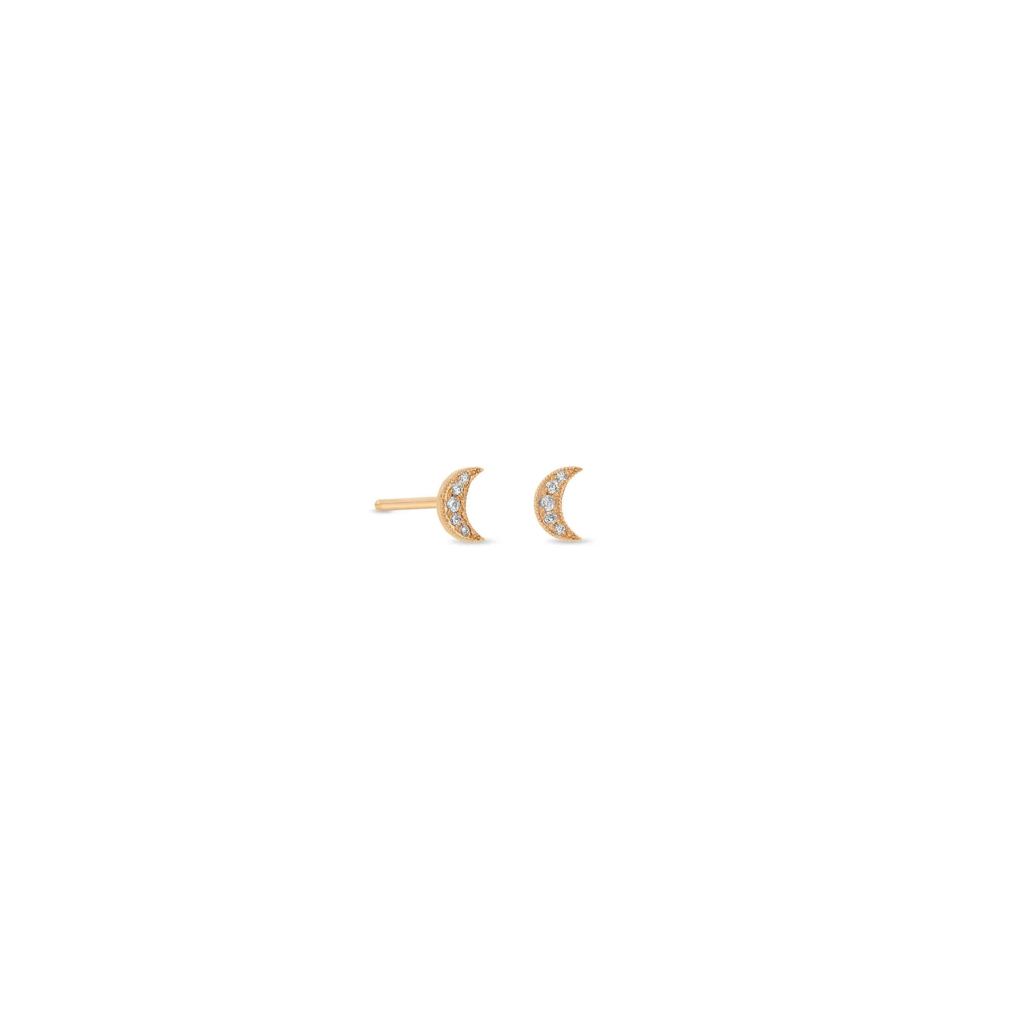 14k Itty Bitty Pavé Diamond Crescent Moon Stud