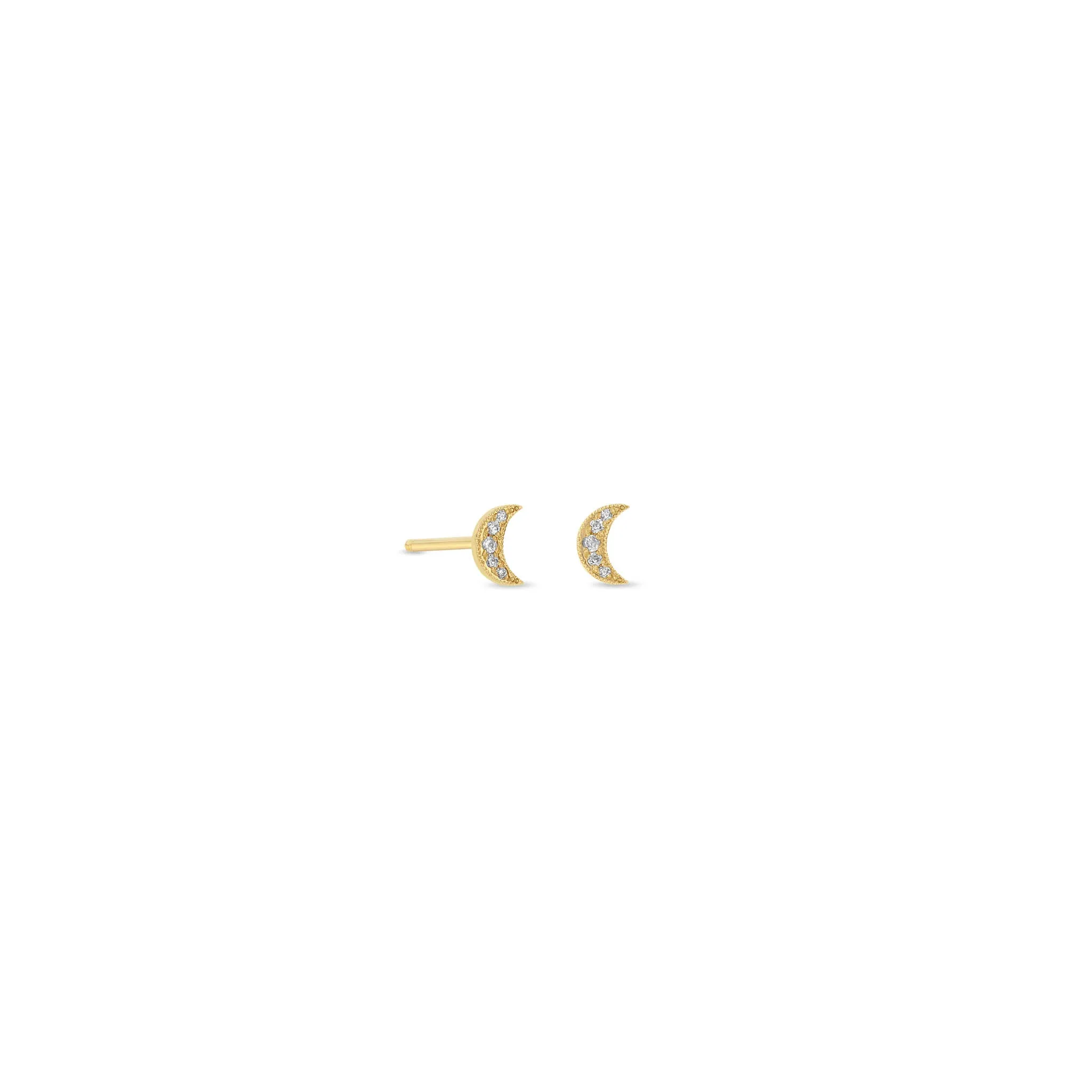 14k Itty Bitty Pavé Diamond Crescent Moon Stud