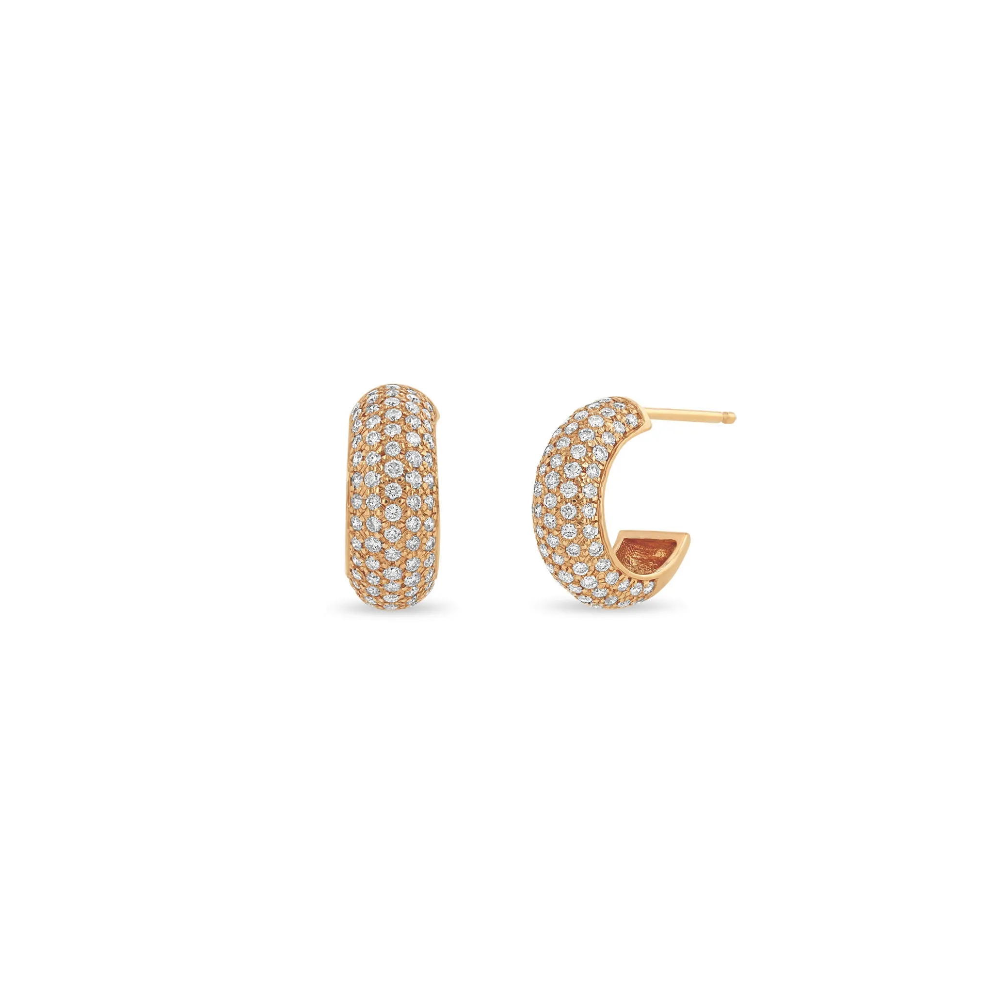 14k Pavé Diamond Wide Chubby Huggie Hoops