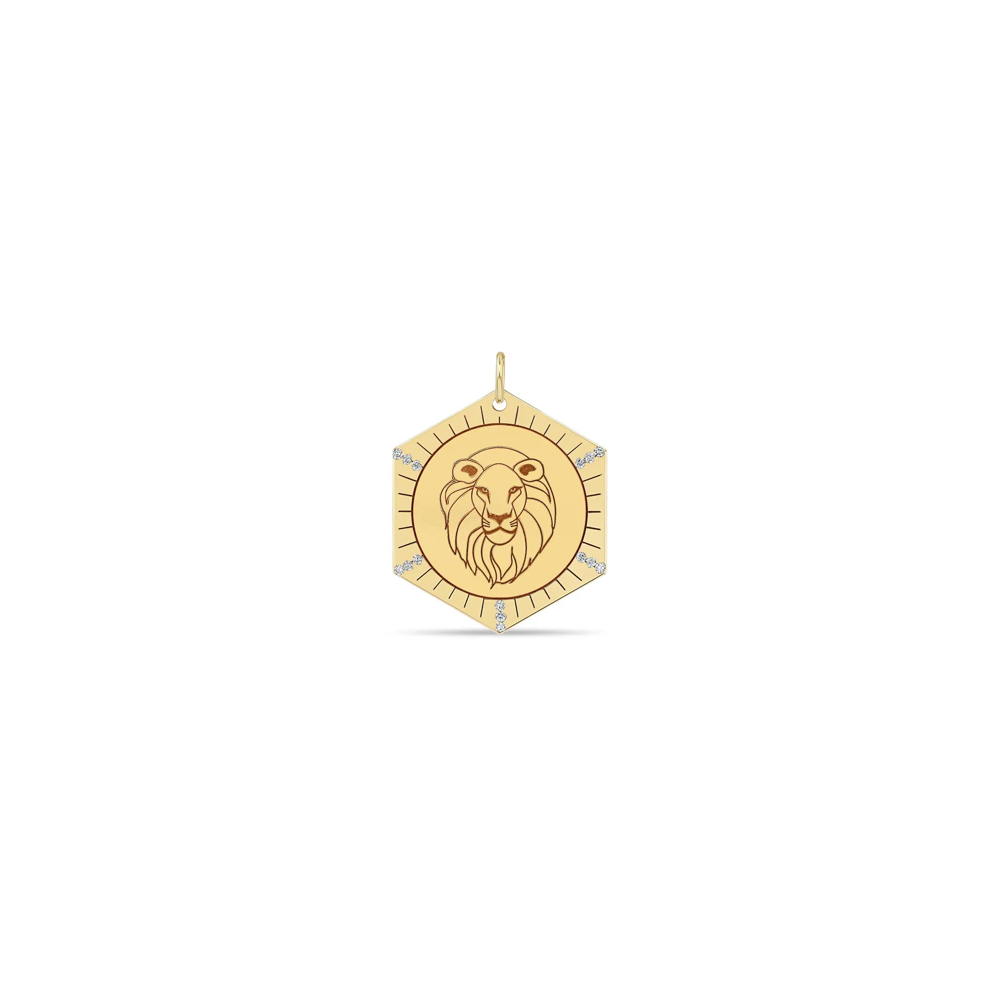 14k Single Animal with Diamond Rays Hexagon Medallion Charm Pendant