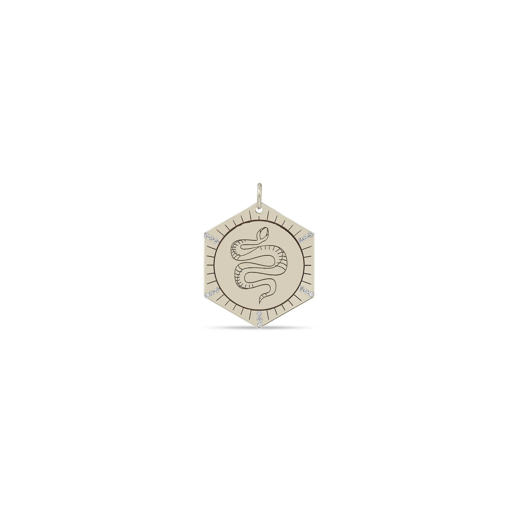 14k Single Animal with Diamond Rays Hexagon Medallion Charm Pendant