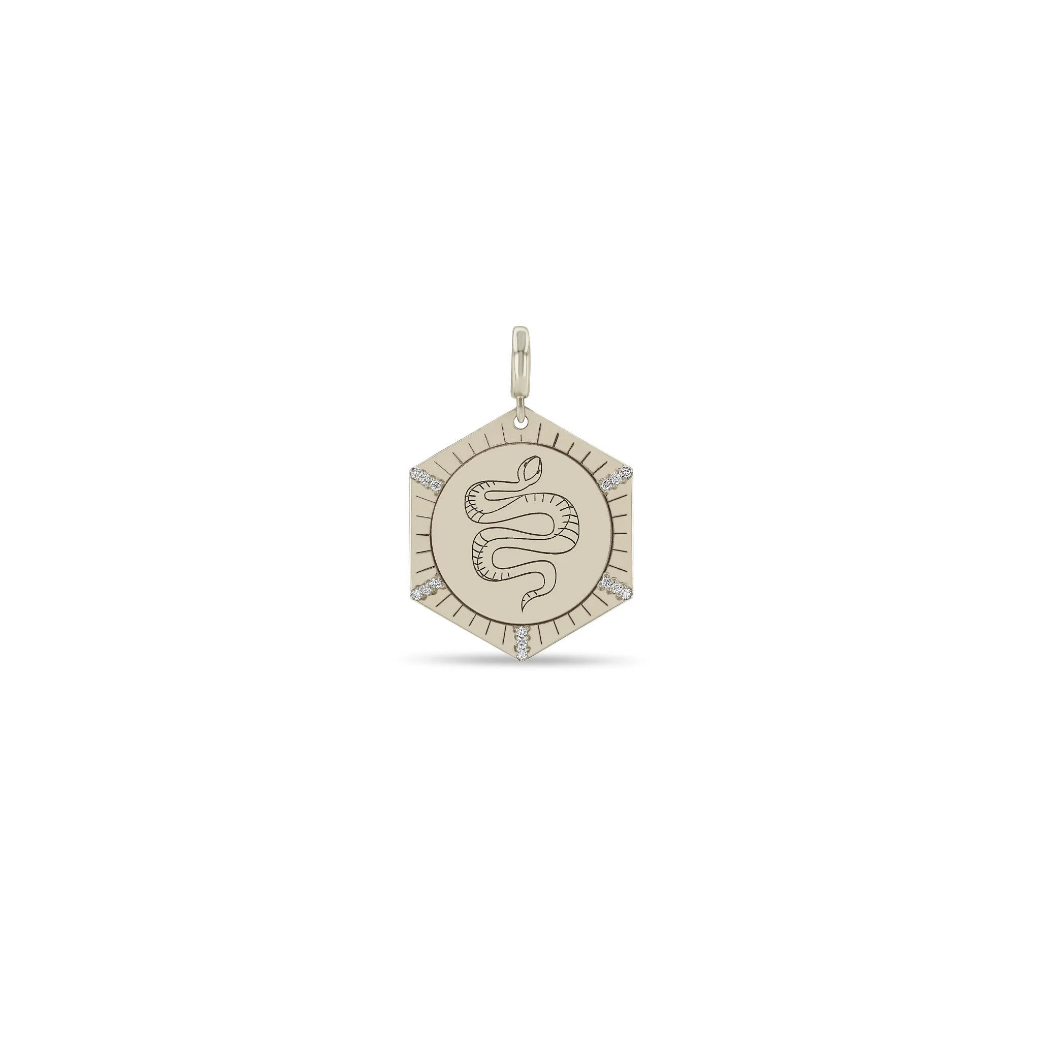 14k Single Animal with Diamond Rays Hexagon Medallion Charm Pendant