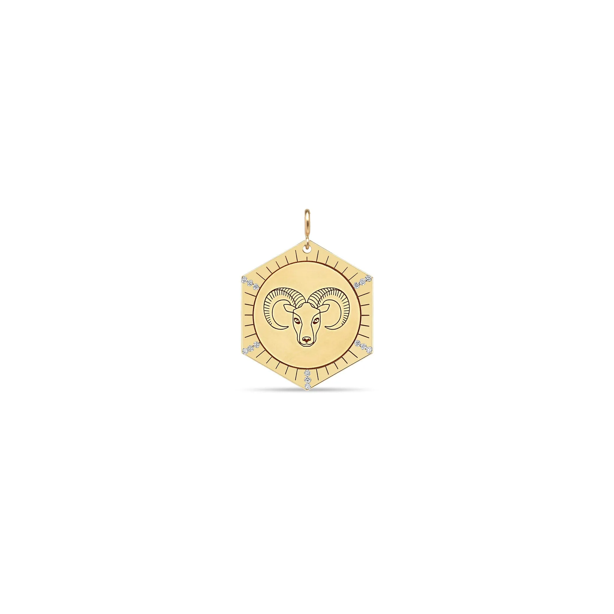 14k Single Animal with Diamond Rays Hexagon Medallion Charm Pendant