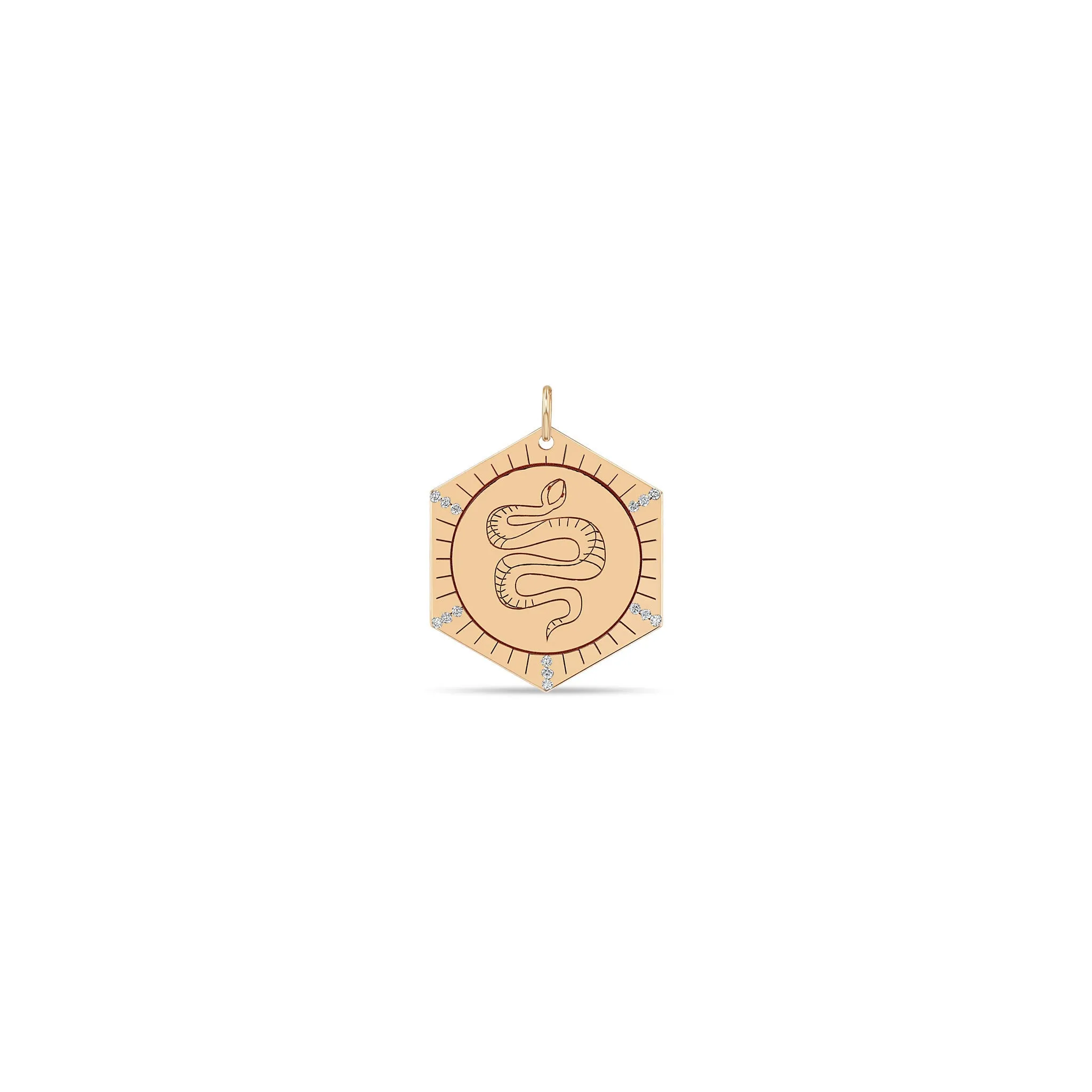 14k Single Animal with Diamond Rays Hexagon Medallion Charm Pendant