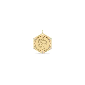 14k Single Animal with Diamond Rays Hexagon Medallion Charm Pendant