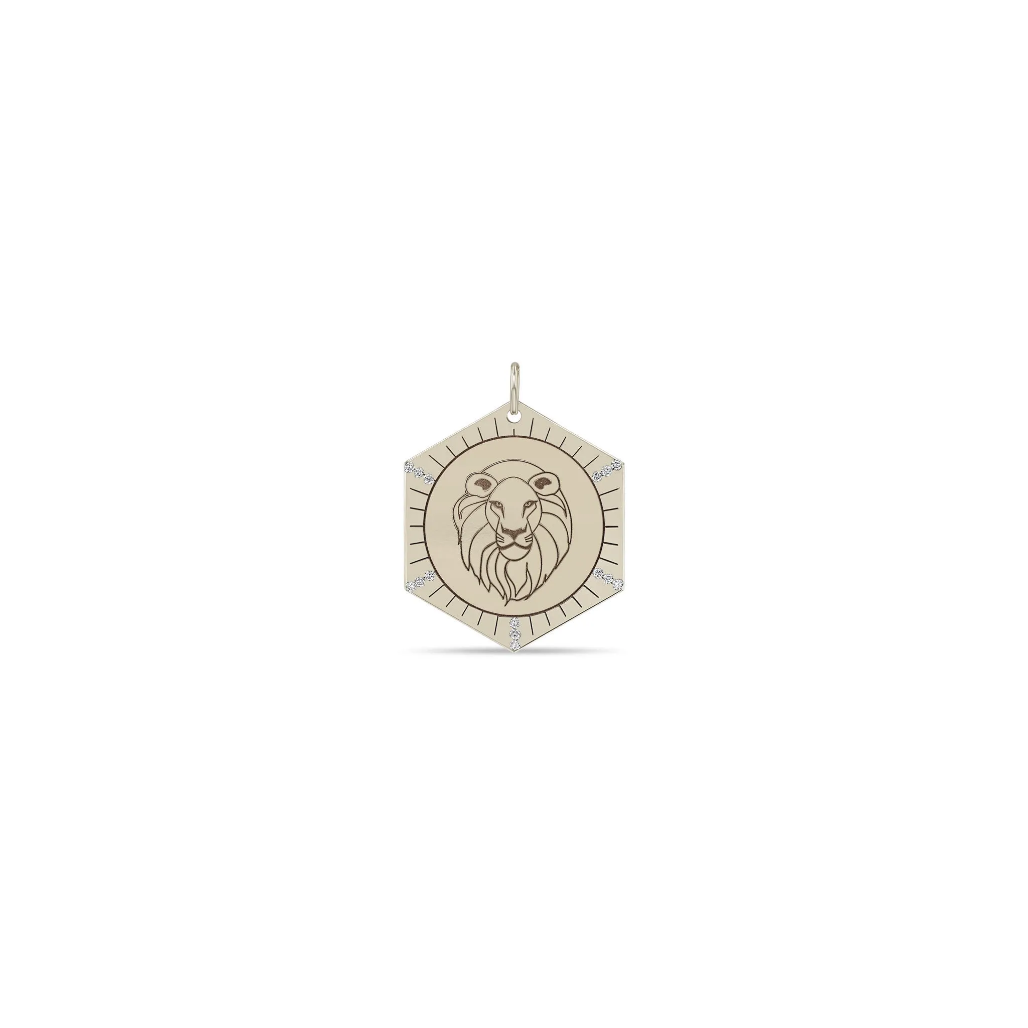 14k Single Animal with Diamond Rays Hexagon Medallion Charm Pendant