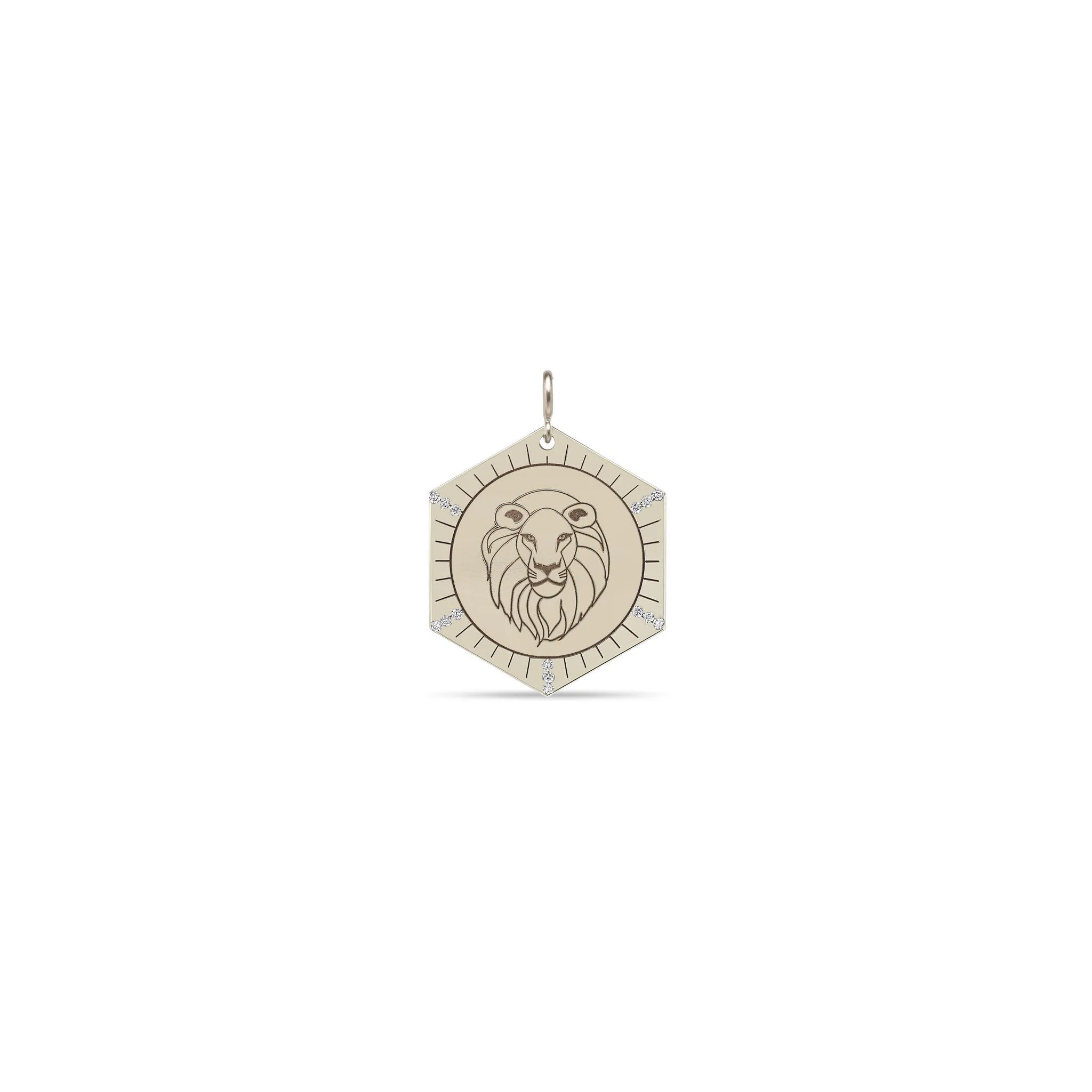 14k Single Animal with Diamond Rays Hexagon Medallion Charm Pendant