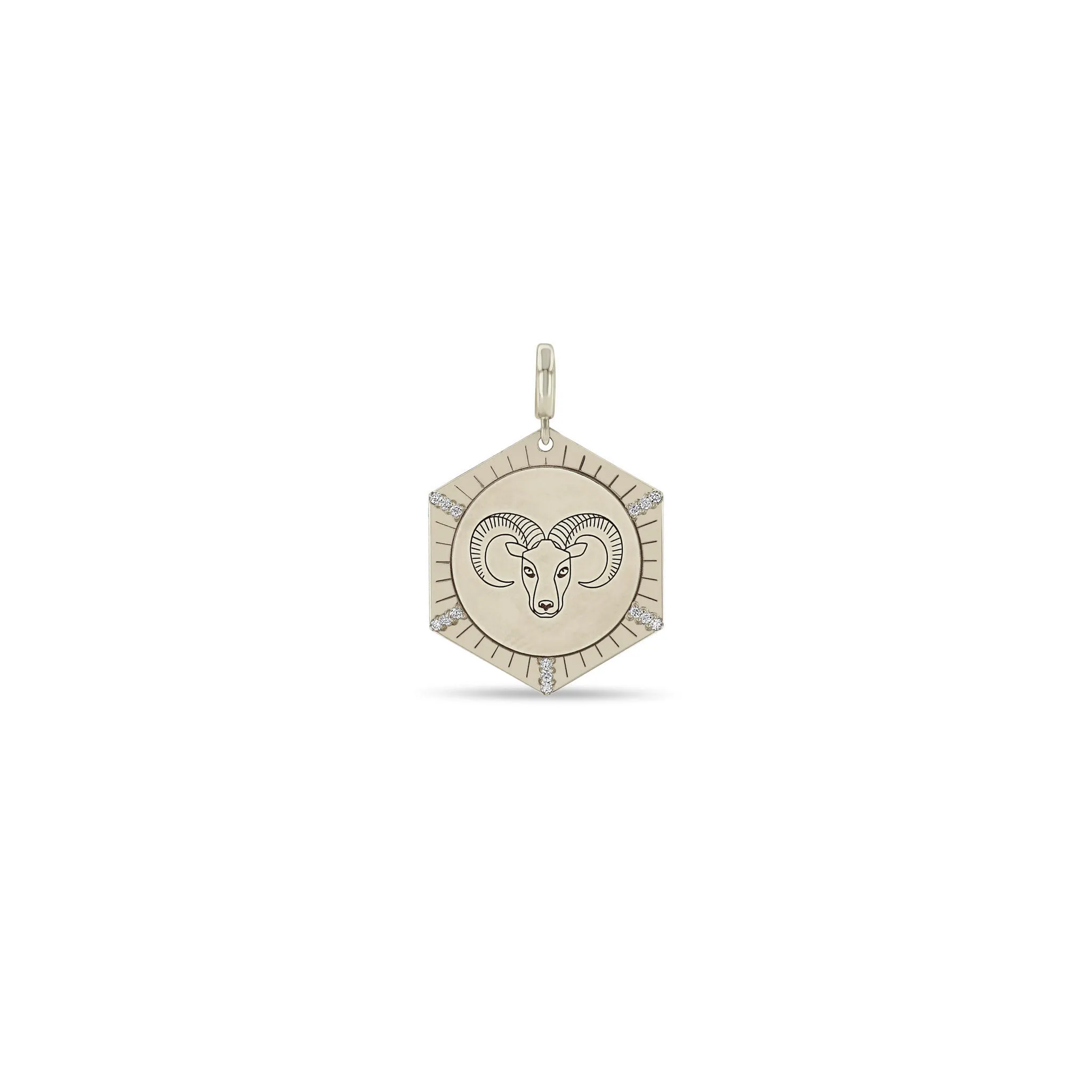 14k Single Animal with Diamond Rays Hexagon Medallion Charm Pendant