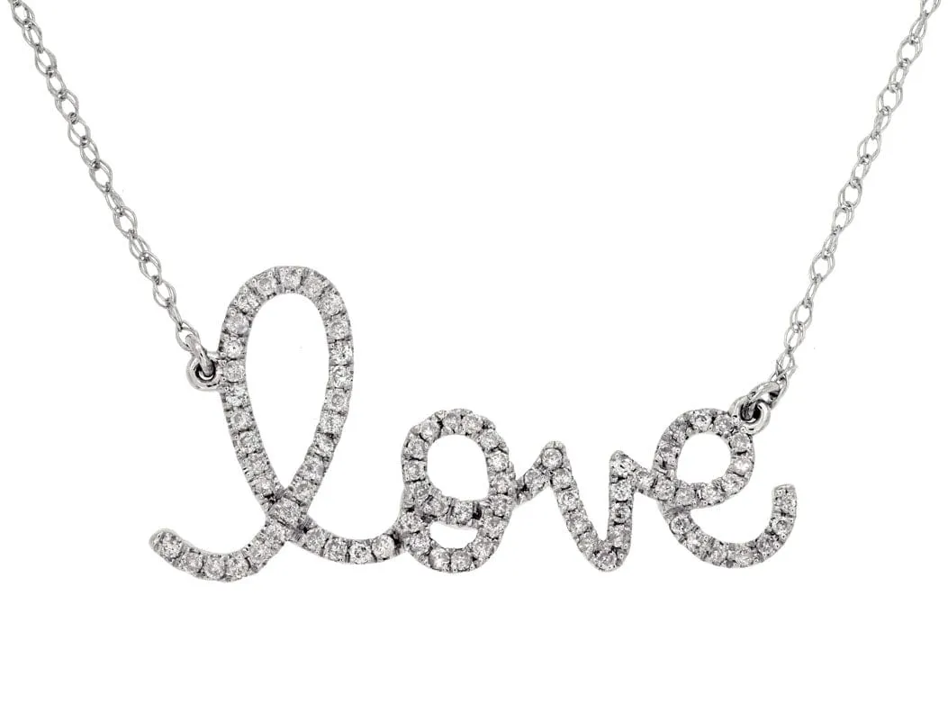 14K White Gold Diamond LOVE Necklace