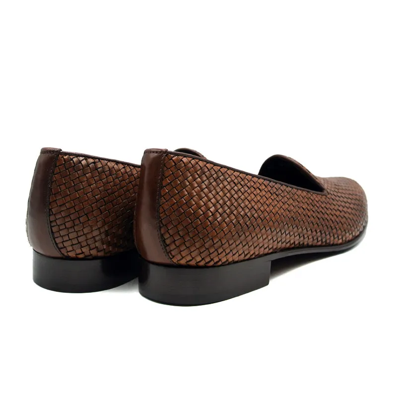 15-211-CGN CESTINO Calfskin Basketweave Slip On, Cognac