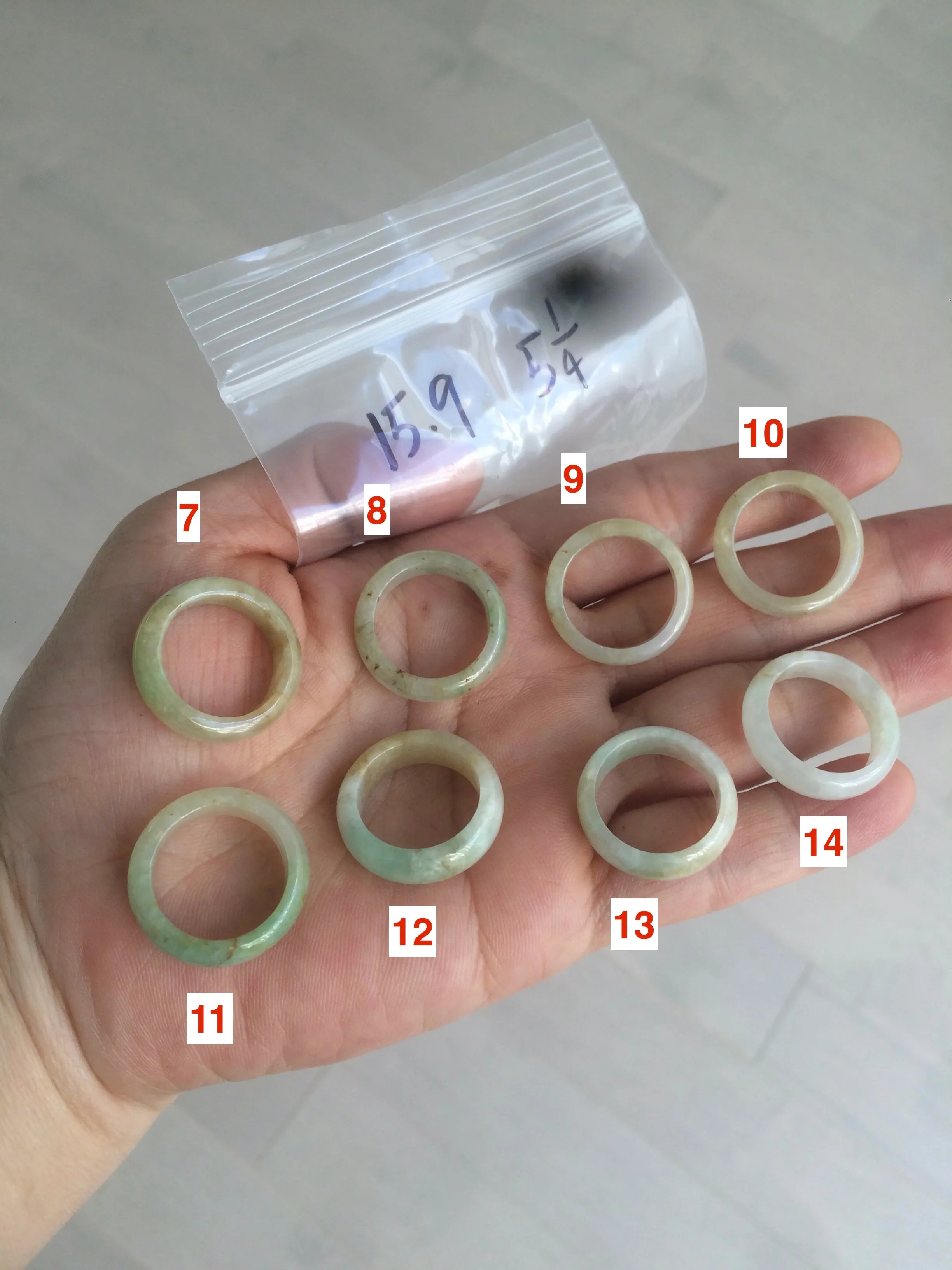 15.9mm/size 5 1/4 100% natural type A icy watery green/white/yellow jadeite jade band ring G105-5 1/4