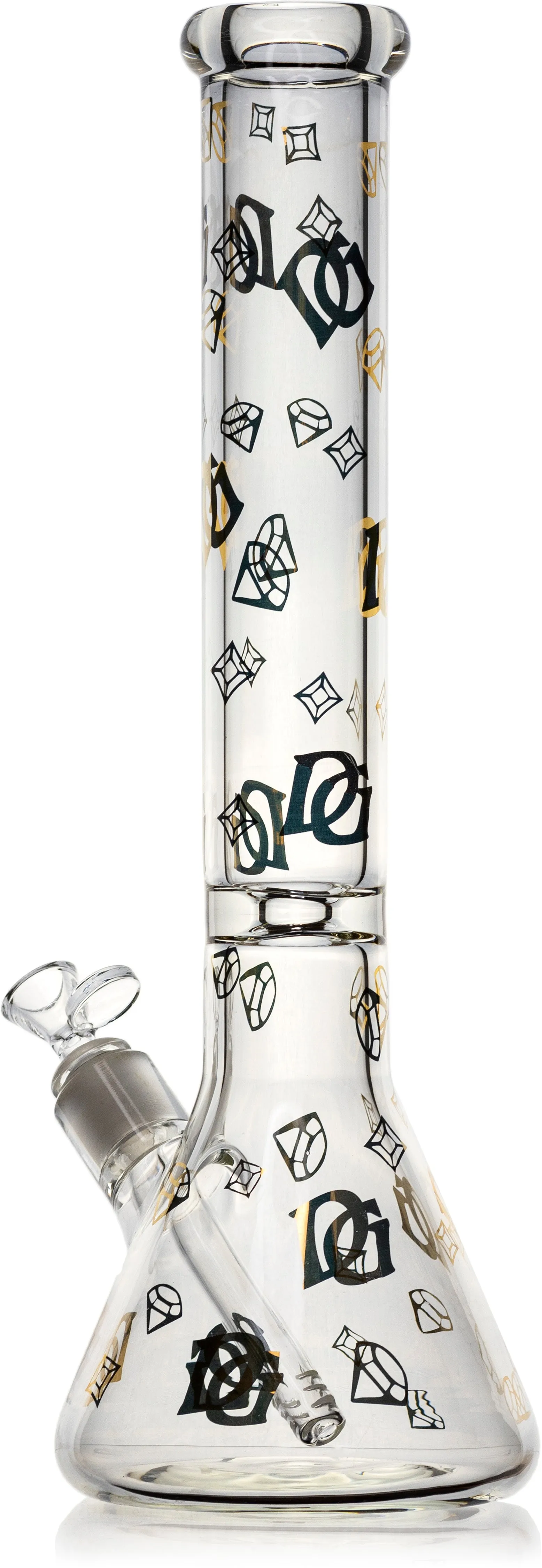 16 Thick 9mm Beaker Bong Gold logo, by Diamond Glass