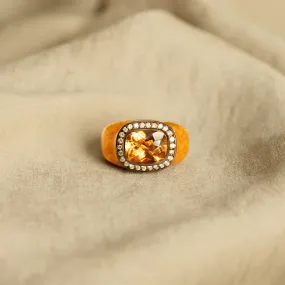 18K Gold 2.5 Carat Citrine Diamond Enamel Ring