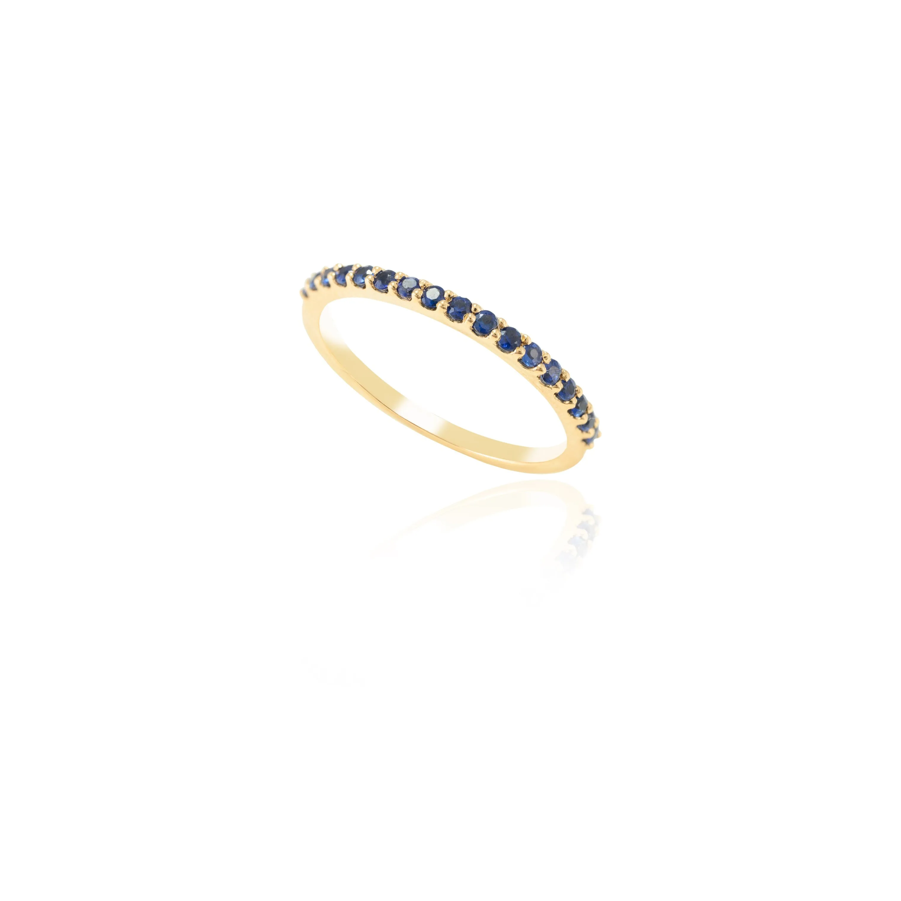 18K Gold Shared Prong Blue Sapphire Band