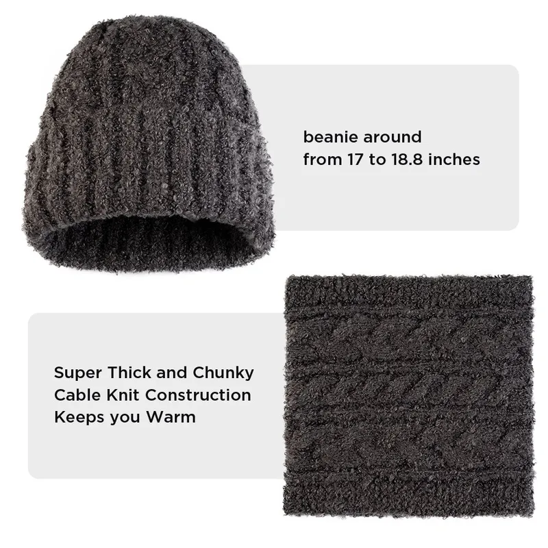 3 Pcs Winter Beanie Hat, Gloves & Scarf Set