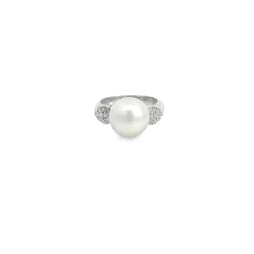 352440-84 14kt Wgold 11.4mm White South Pearl, .20ct diamond RING