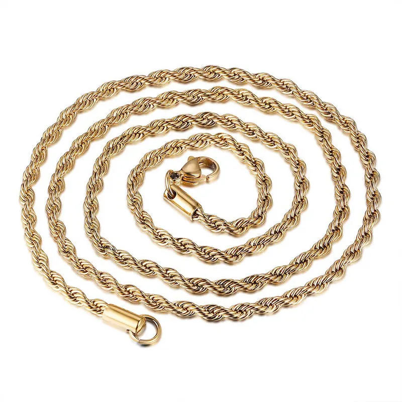 5mm Stainless Steel Twisted Rope Chain - Gold