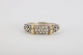 925 Silver & 14k Yellow Gold 0.11tcw Diamond Ring Size 7.25 (3.41g.)