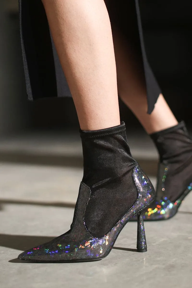 ANNA BLACK DISCO HEELED BOOTS