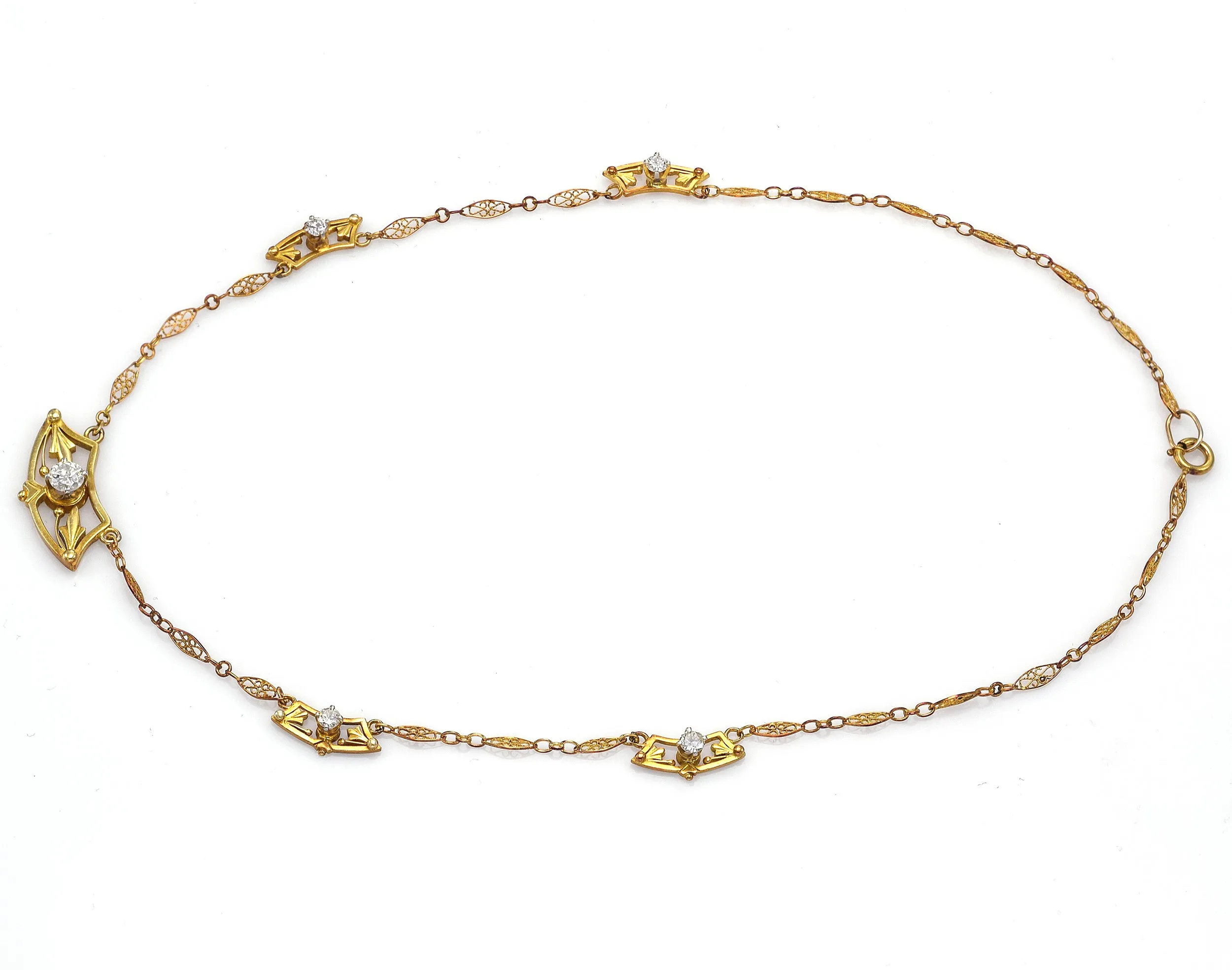 Antique 21K Yellow Gold 0.88 TCW Diamond Necklace