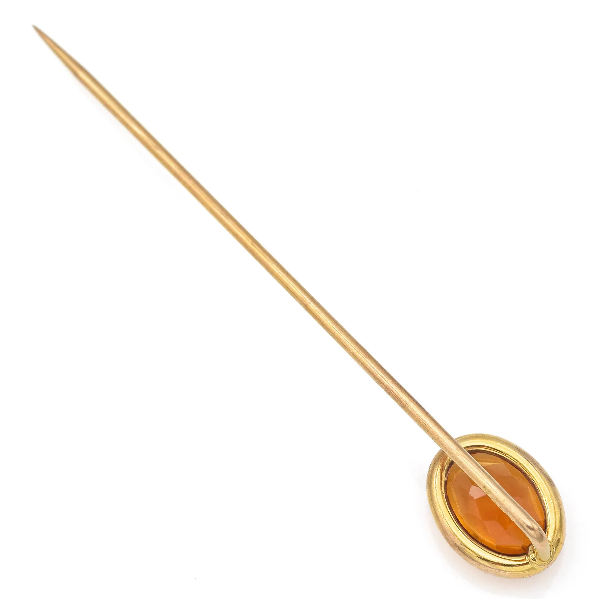 Antique MOORE & SON INC. 14K Yellow Gold 1.59 Ct Citrine Oval Stick Pin