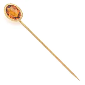 Antique MOORE & SON INC. 14K Yellow Gold 1.59 Ct Citrine Oval Stick Pin