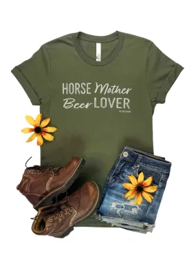 Army Green Horse Mother Beer Lover Short Sleeve Graphic Tee