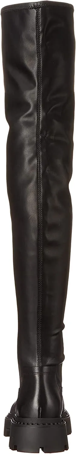 Ash Gill Black Pull On Stretch Fitted Nappa Over The-Knee Lug Sole Boots