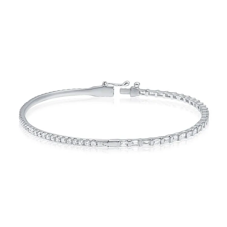 Baguette and Pave Double Sided Diamond Tennis Bangle