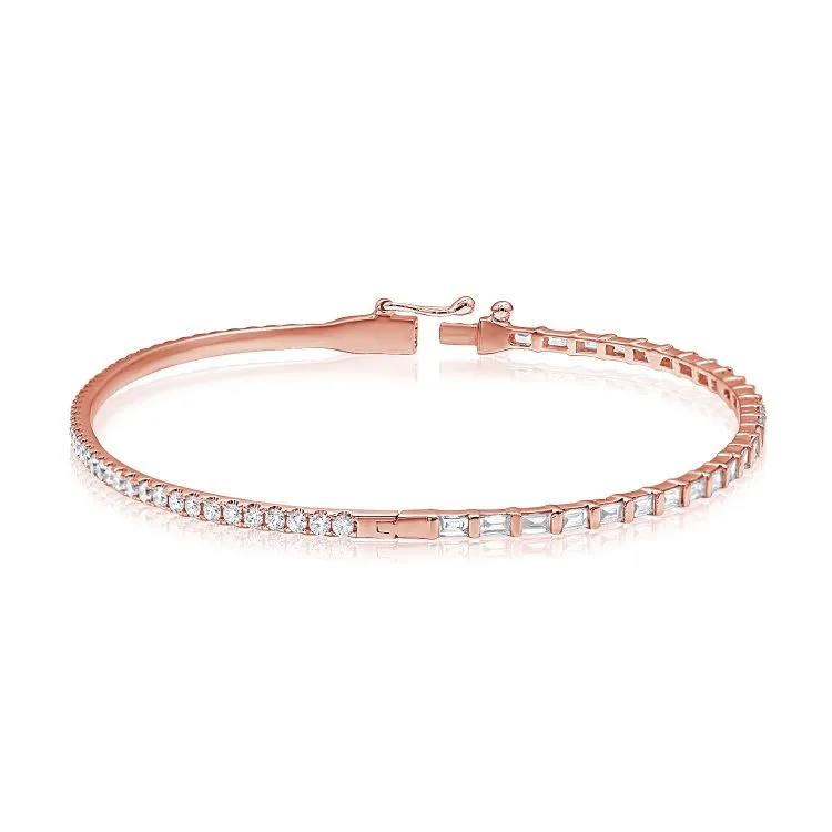 Baguette and Pave Double Sided Diamond Tennis Bangle