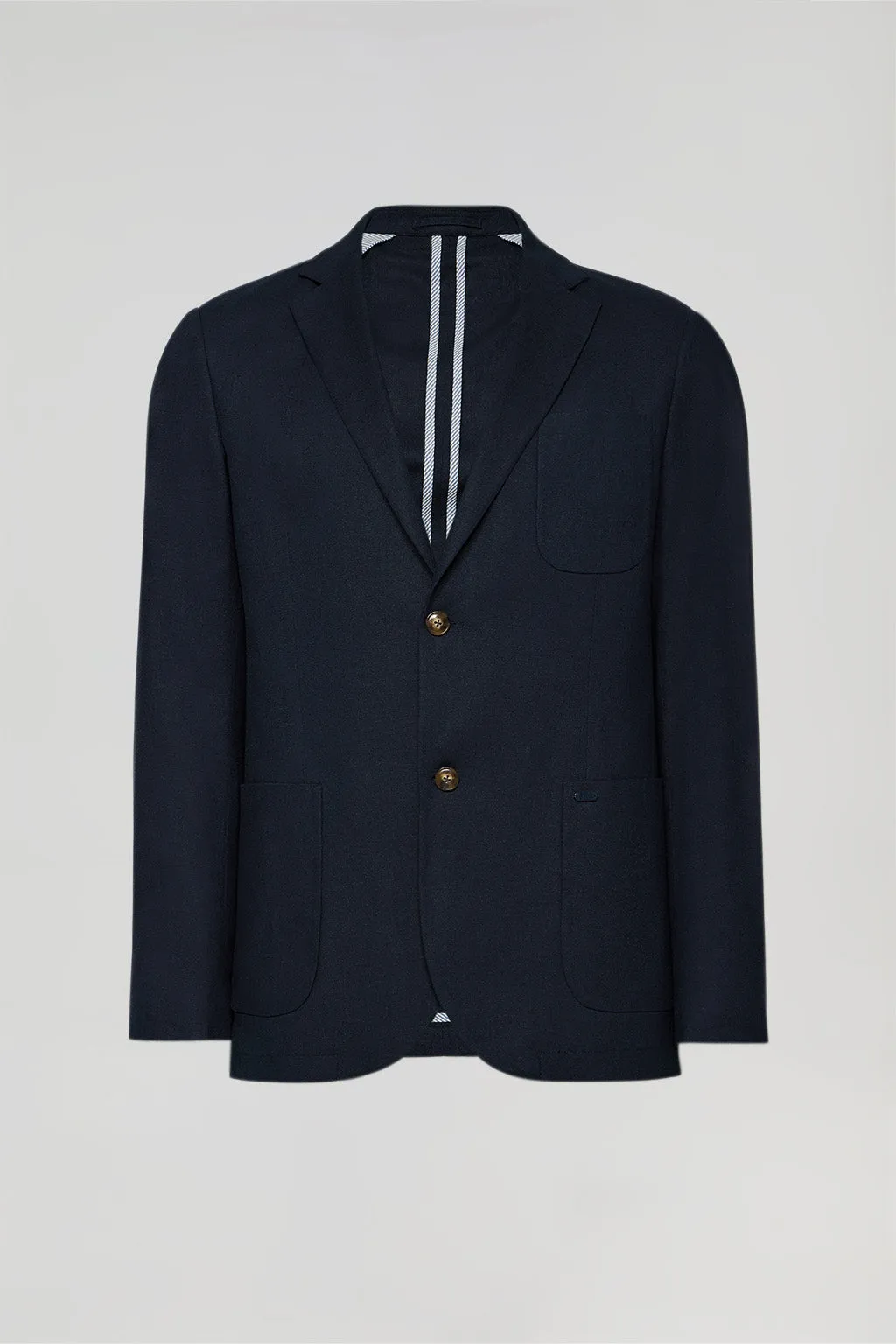 Blazer de lino azul marino abotonada con detalles Polo Club