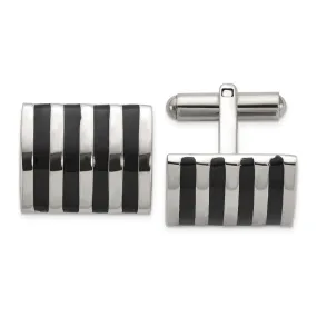 Chisel Stainless Steel Polished with Black Enamel Stripes Cuff Links