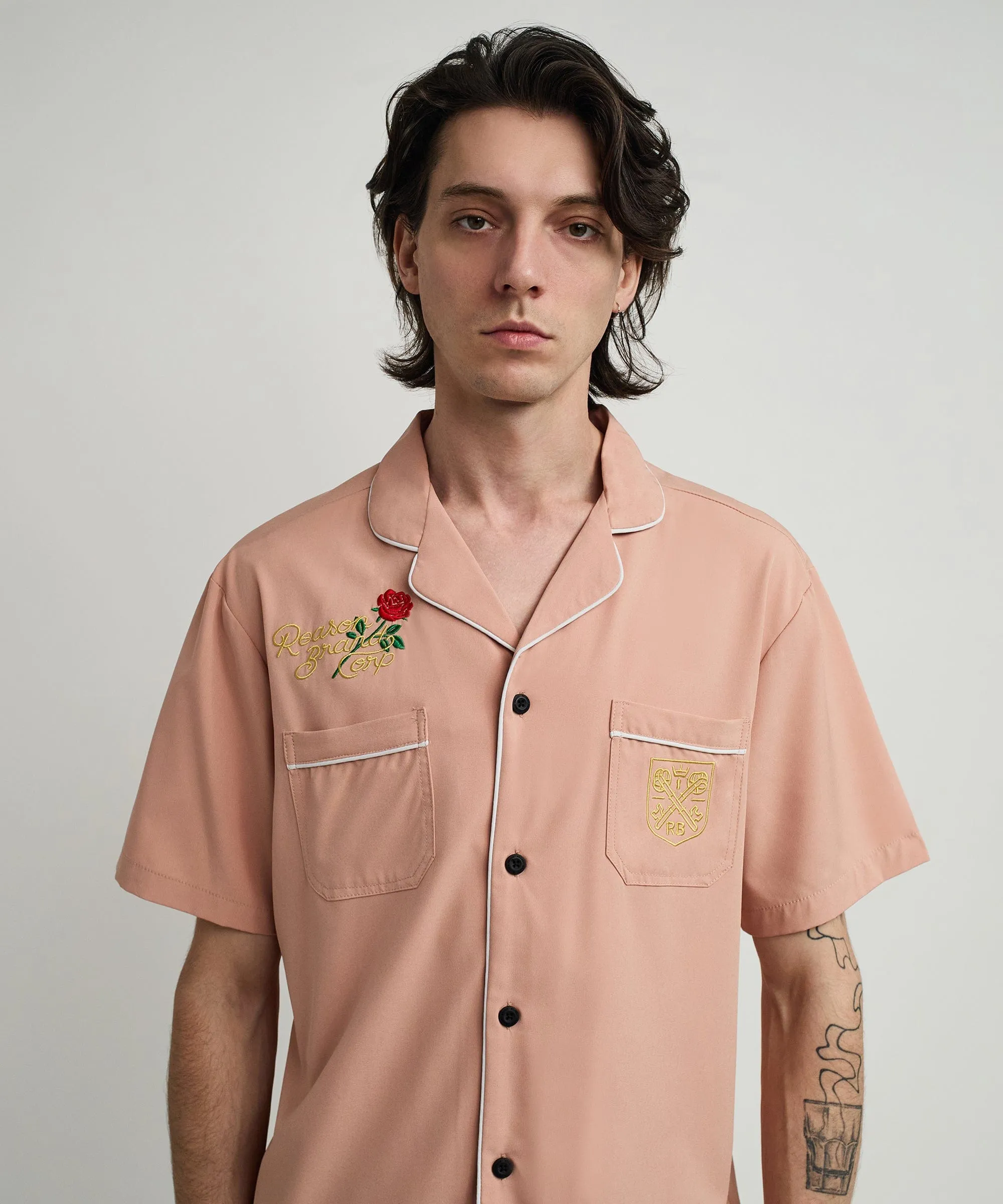 Clubmaster Short Sleeve Embroidered Button Down Shirt - Sand