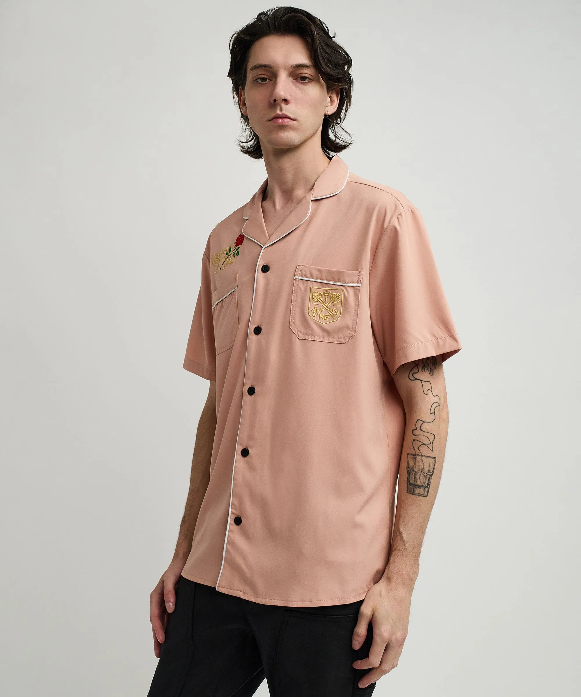 Clubmaster Short Sleeve Embroidered Button Down Shirt - Sand