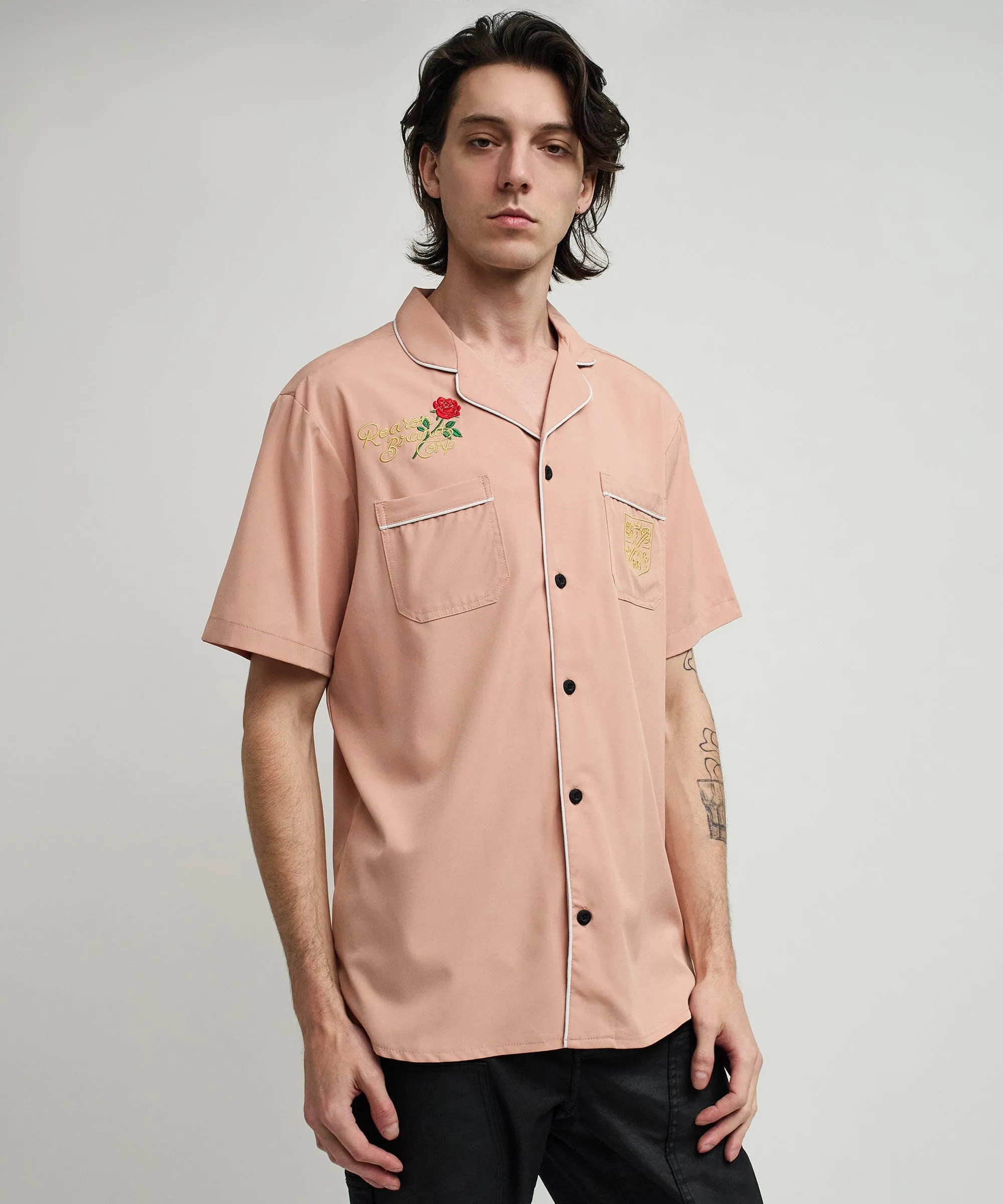 Clubmaster Short Sleeve Embroidered Button Down Shirt - Sand