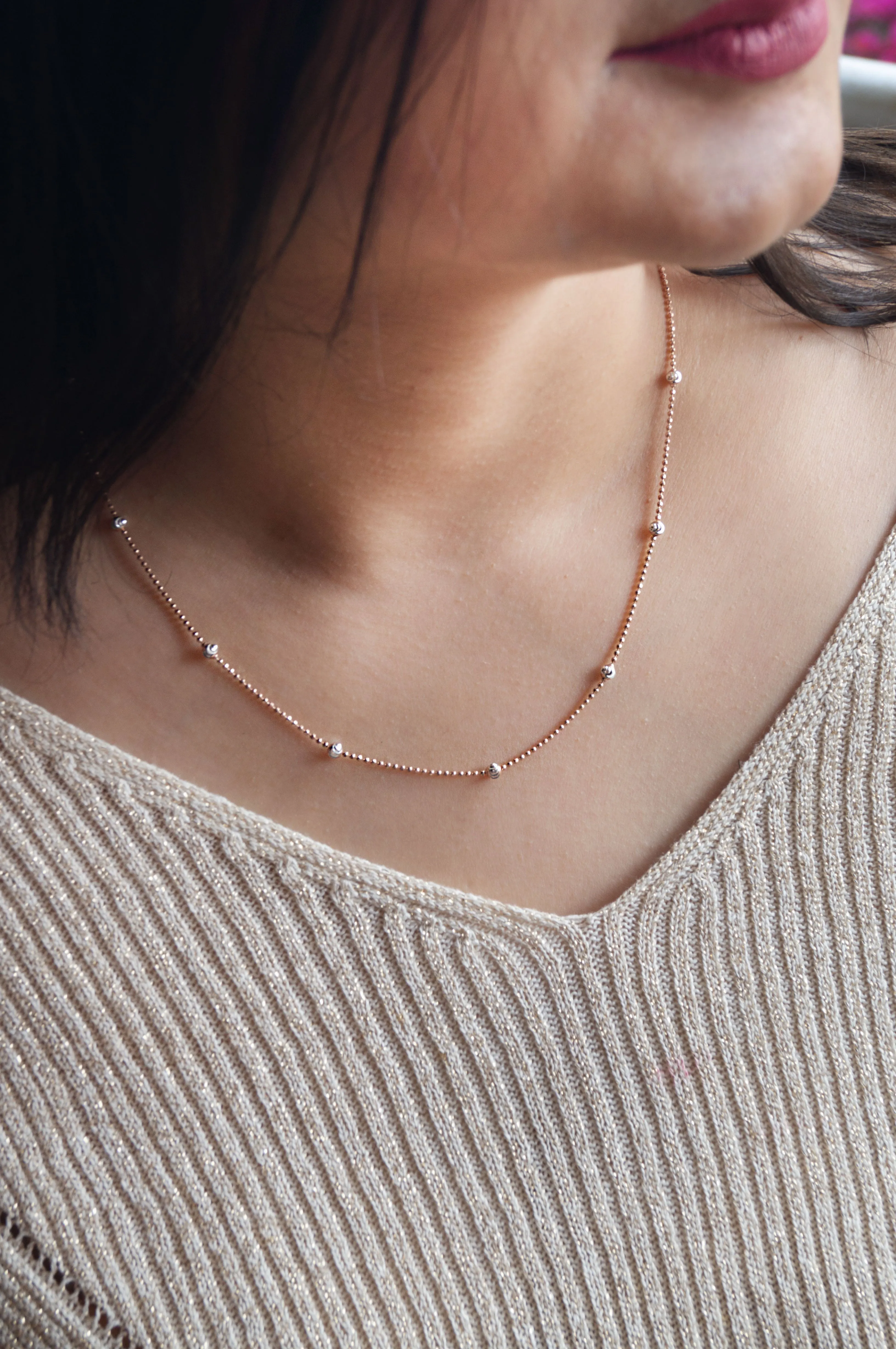 Cutting Edge Balls Rose Gold Plated Sterling Silver Chain