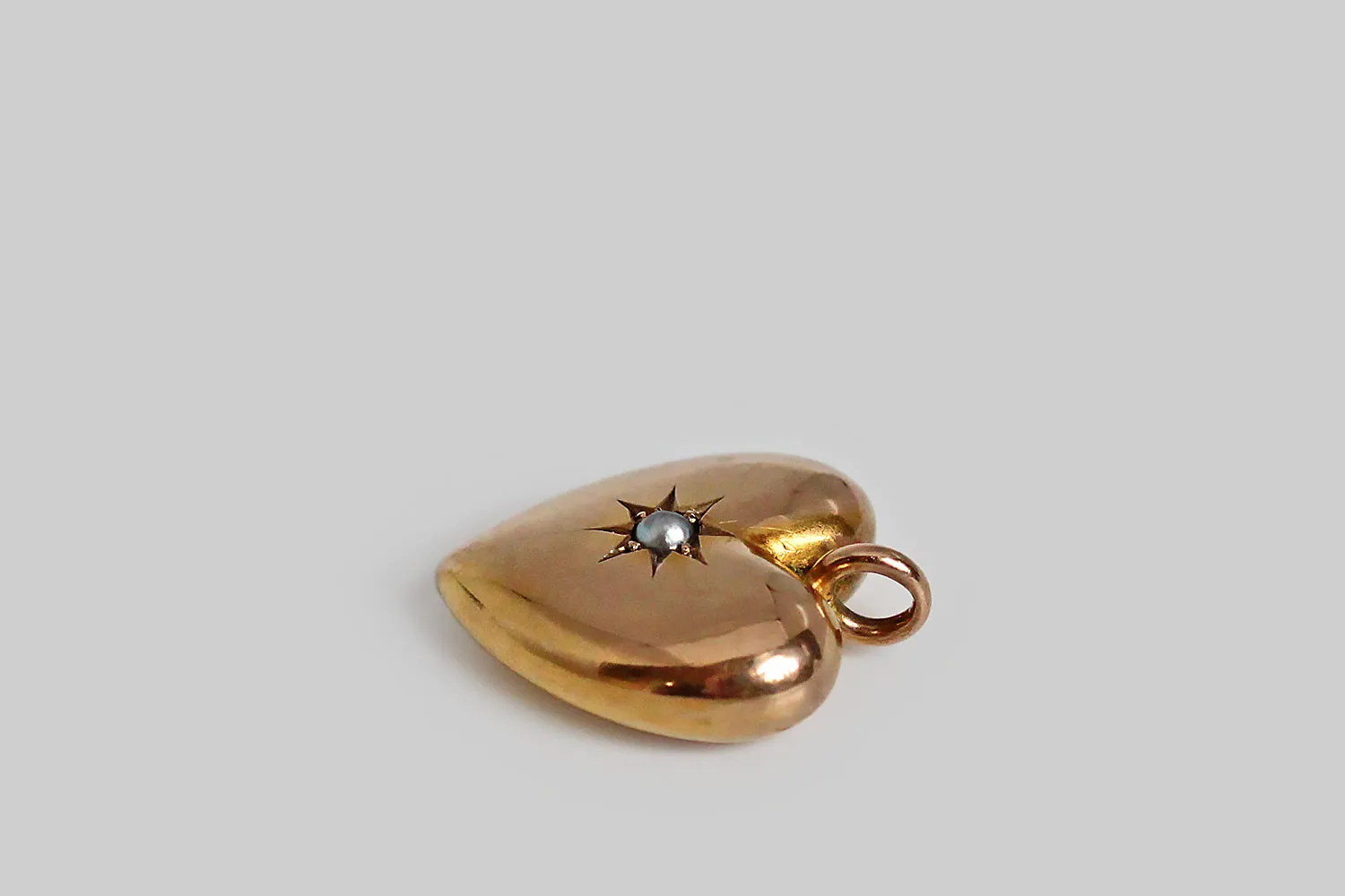 Dainty Victorian Era Heart Pendant with Pearl & Star in 9k Gold