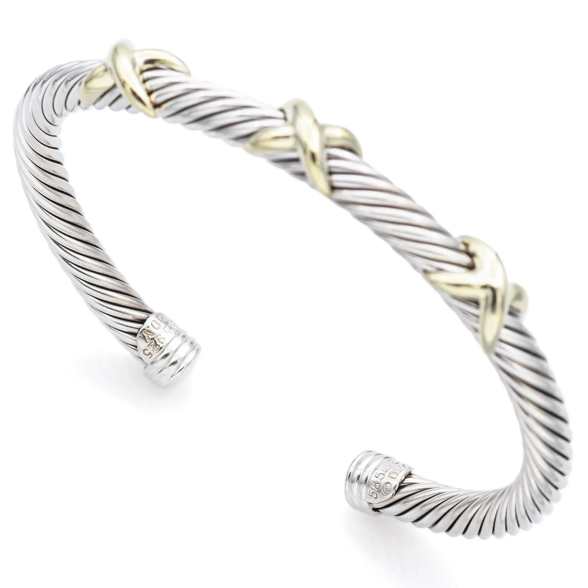 David Yurman Sterling Silver & 14K Yellow Gold Triple X Cable Cuff Bracelet