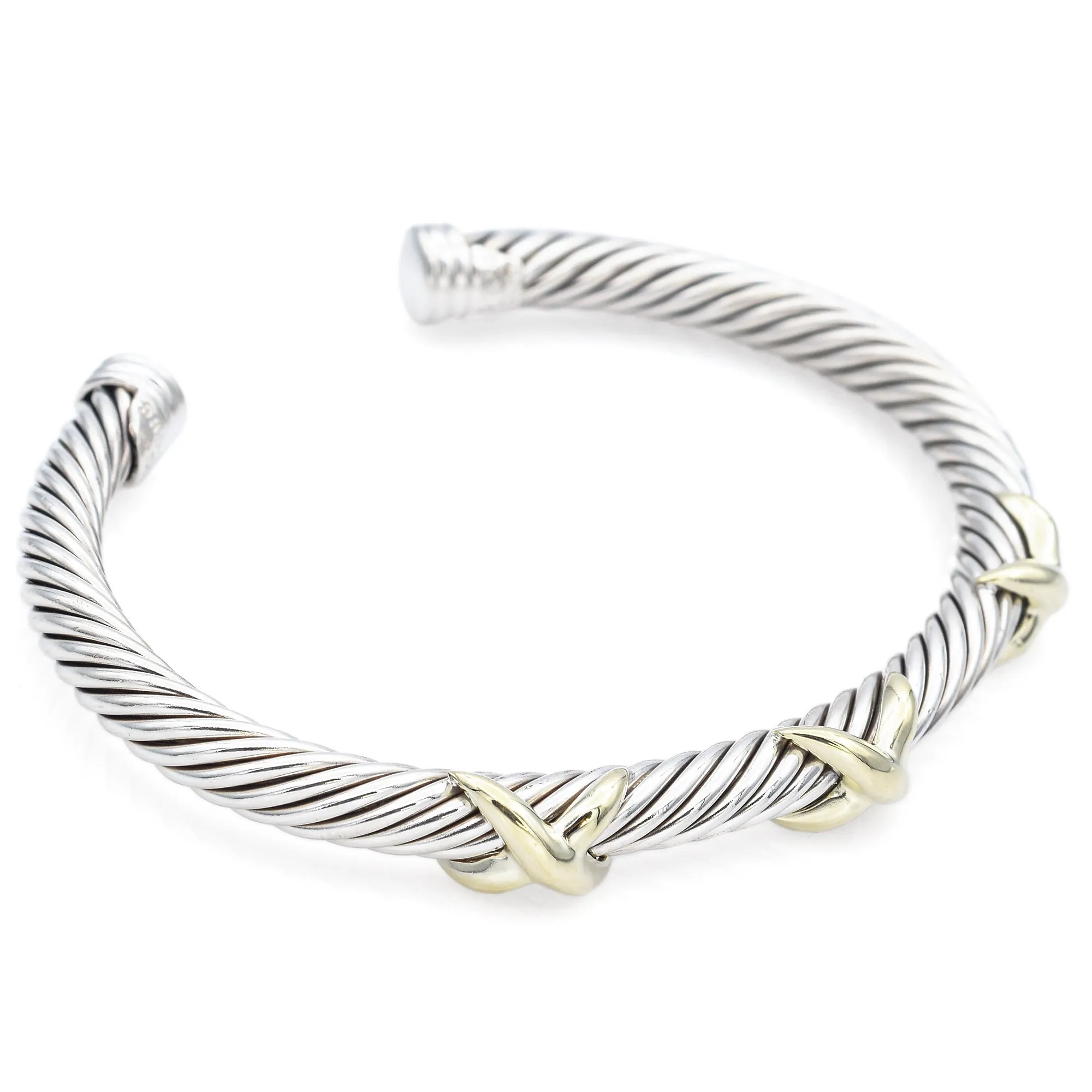 David Yurman Sterling Silver & 14K Yellow Gold Triple X Cable Cuff Bracelet