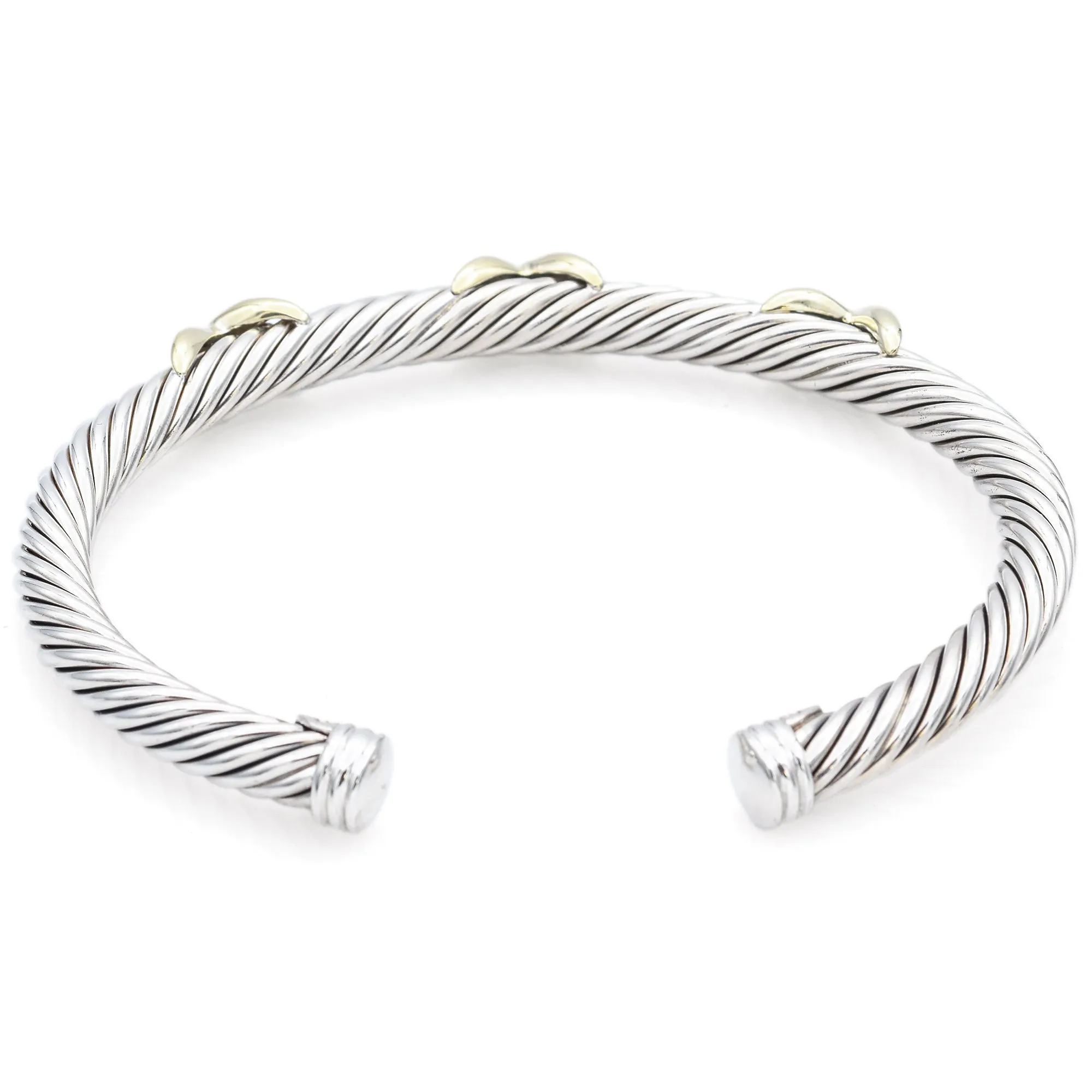 David Yurman Sterling Silver & 14K Yellow Gold Triple X Cable Cuff Bracelet