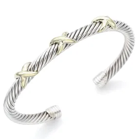 David Yurman Sterling Silver & 14K Yellow Gold Triple X Cable Cuff Bracelet